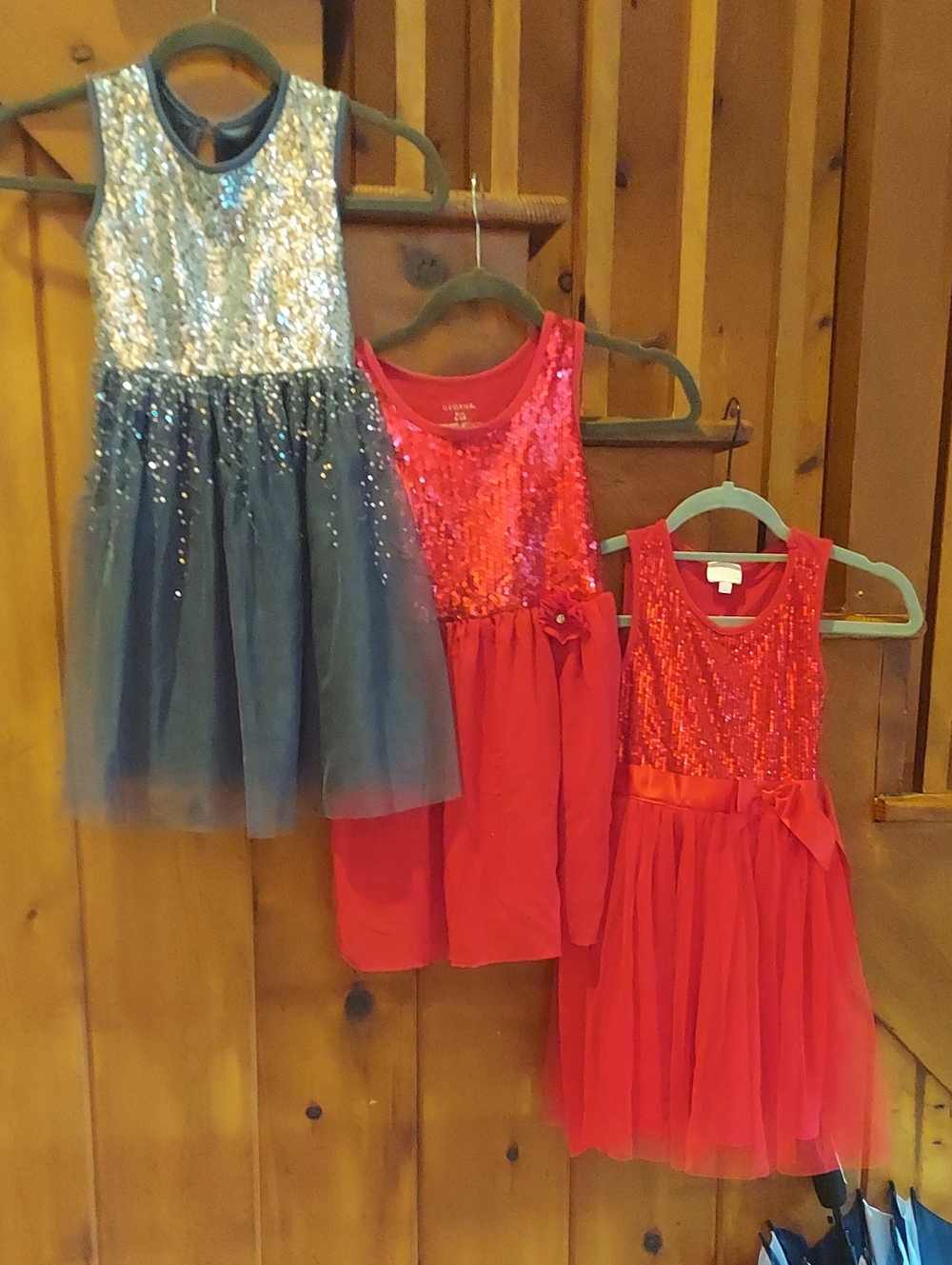 Kids Red Sequin Tulle Dress - Red and Silver